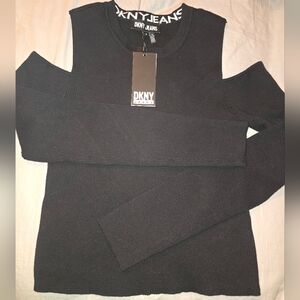 DKNY Black Cold Shoulder Sweater M